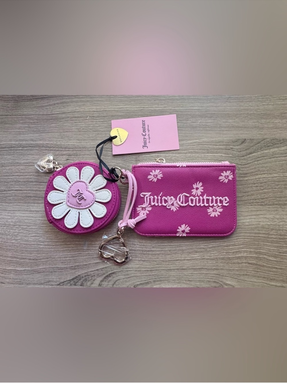 Juicy Couture Hot Pink Daisy Card Pouch & Coin Case NWT